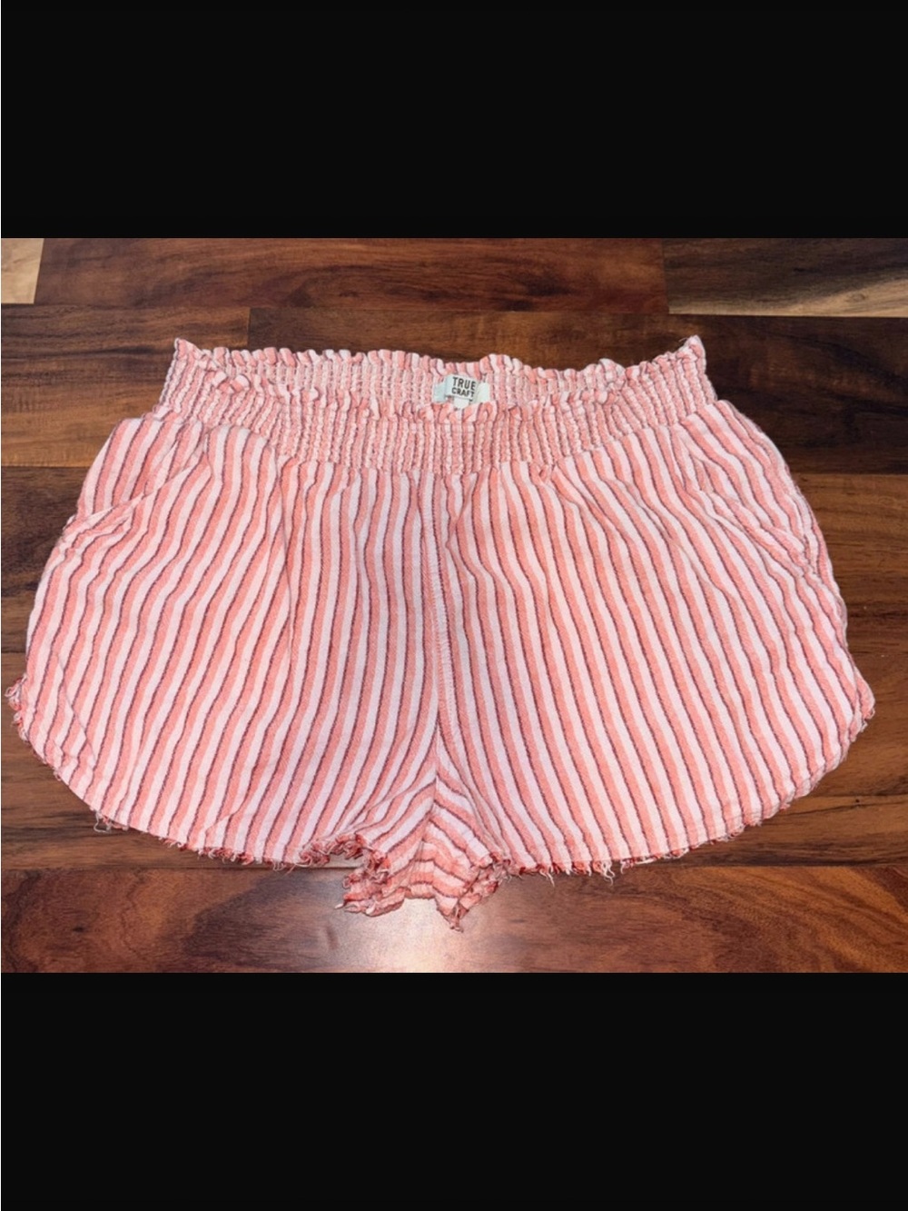 True Craft Coral Pink Striped Smocked-Waist Athletic Shorts